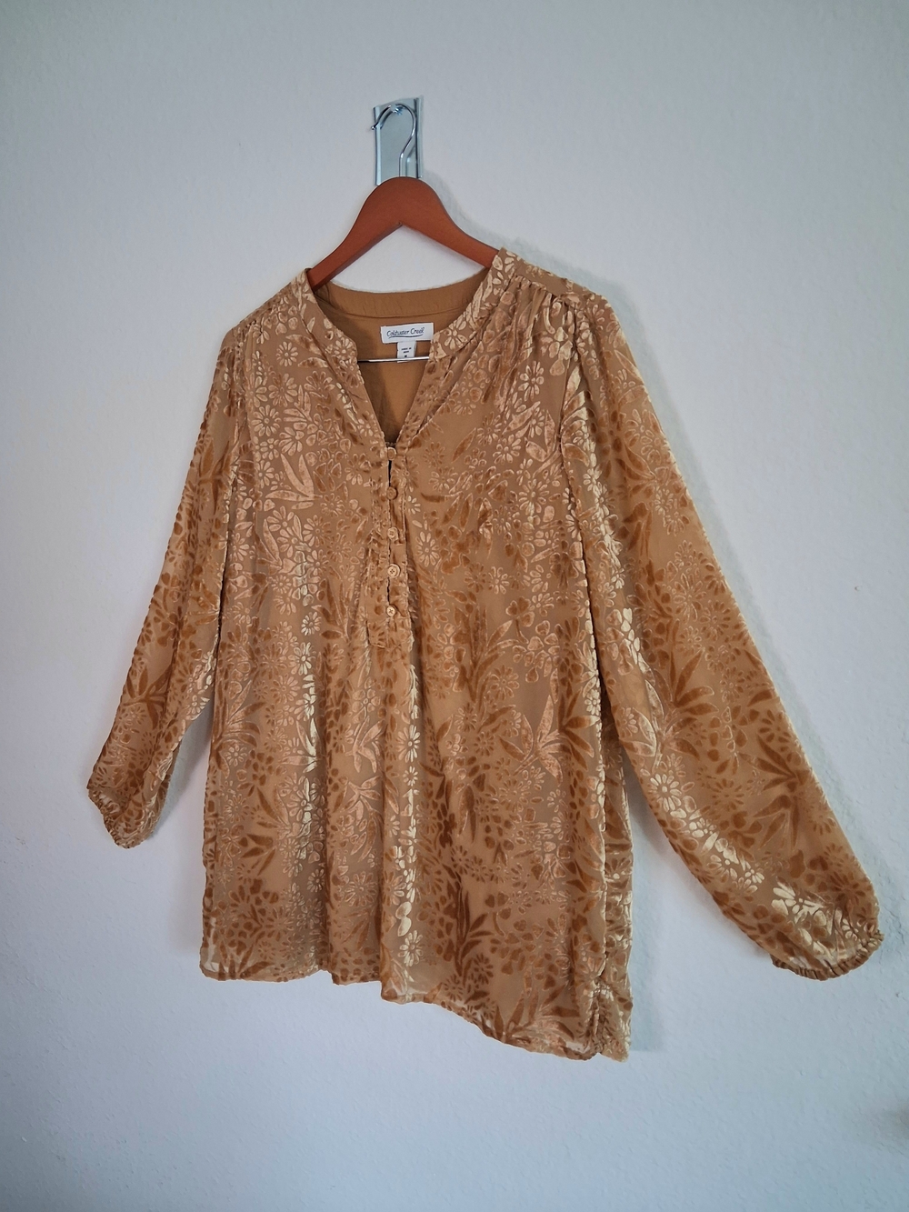 Coldwater Creek Gold Floral Velvet Burnout Blouse